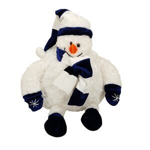 Dan Dee Round 14" Chubby Snowman Plush Blue White Scarf Hat Mittens Toy Curly
